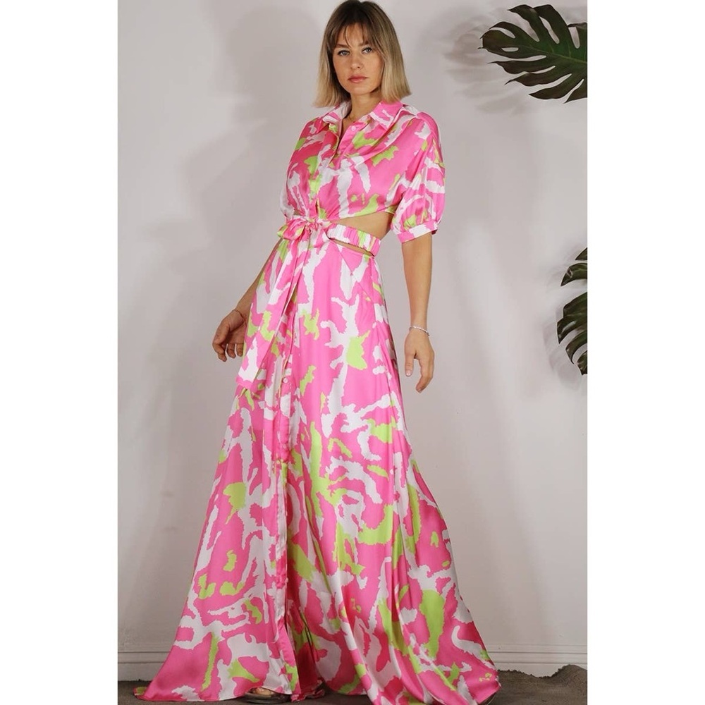 Pink and Green animal print maxi dress